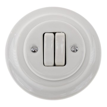 Bohemia-Design - Porcelanski retro dvostruki prekidač sa ramom br. 6+6, beli