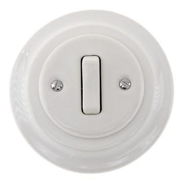 Bohemia-Design - Porcelanski retro jednopolni prekidač sa okvirom za zvono, beo
