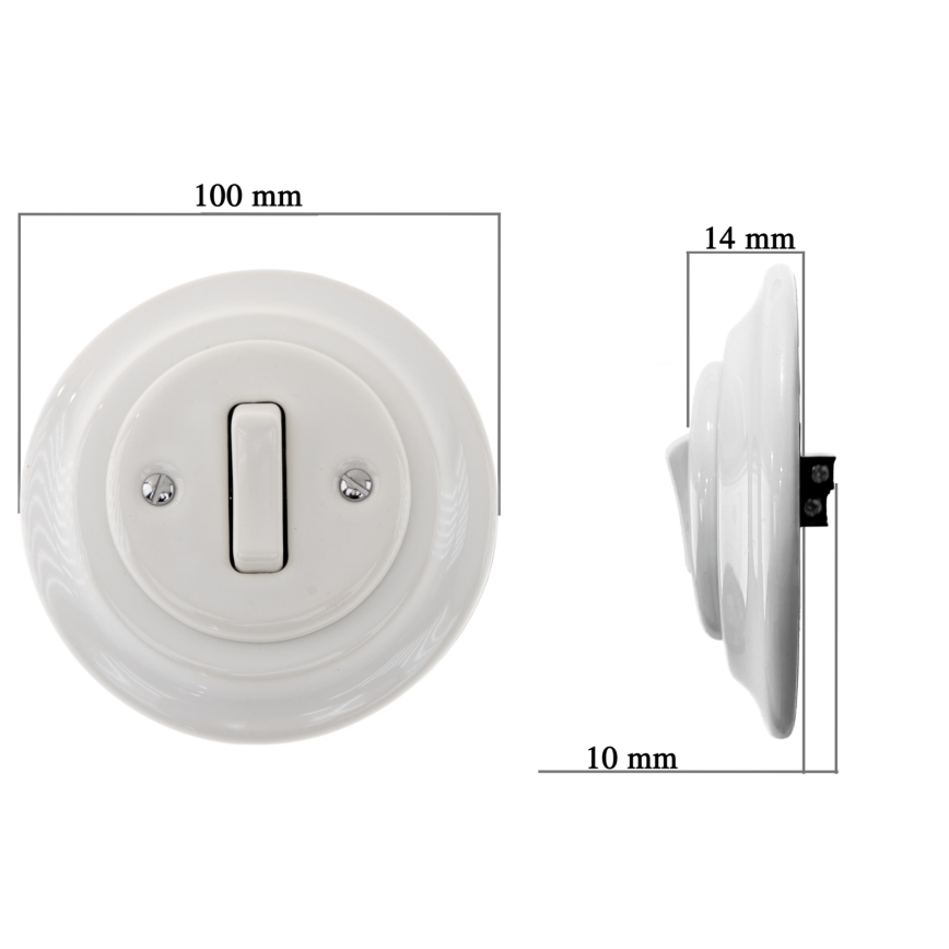 Bohemia-Design - Porcelanski retro jednostruki prekidač sa okvirom br. 1, beo