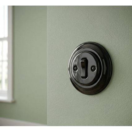 Bohemia-Design - Porcelanski retro jednostruki prekidač sa okvirom br. 6, crni