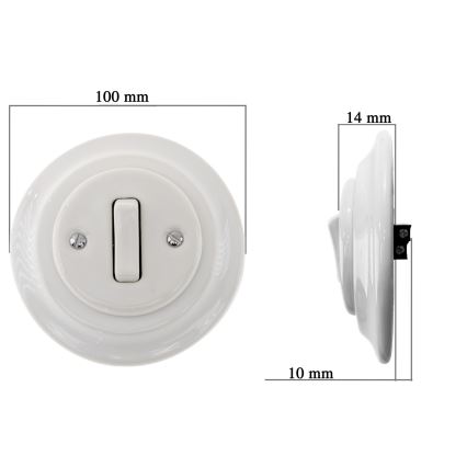 Bohemia-Design - Porcelanski retro jednostruki prekidač sa ramom br. 6, beo