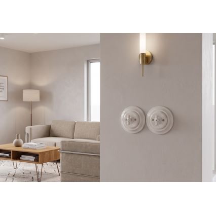 Bohemia-Design - Porcelanski retro rotacioni prekidač sa okvirom br. 1, beo