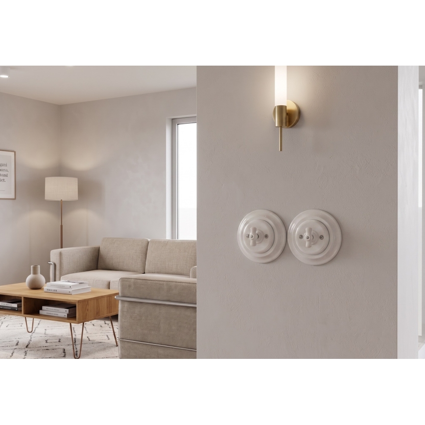 Bohemia-Design - Porcelanski retro rotacioni prekidač sa okvirom br. 1, beo