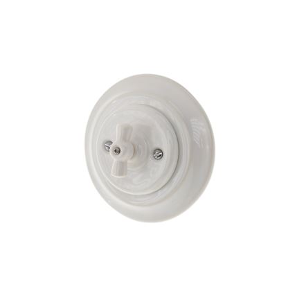 Bohemia-Design - Porcelanski retro rotacioni prekidač sa okvirom br. 5, beli