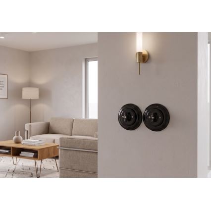 Bohemia-Design - Porcelanski retro rotacioni prekidač sa okvirom br. 7, crne boje