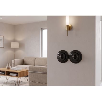 Bohemia-Design - Porcelanski retro rotacioni prekidač sa ramom br. 1, crna