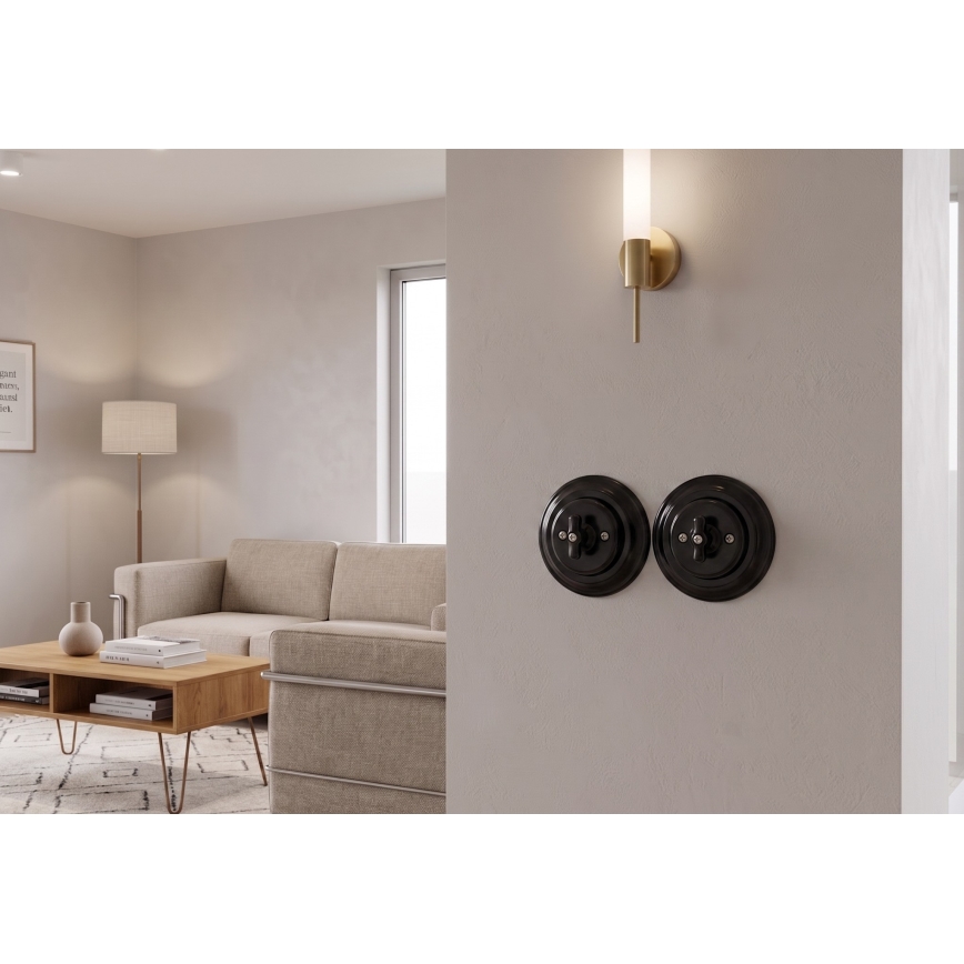 Bohemia-Design - Porcelanski retro rotacioni prekidač sa ramom br. 1, crna