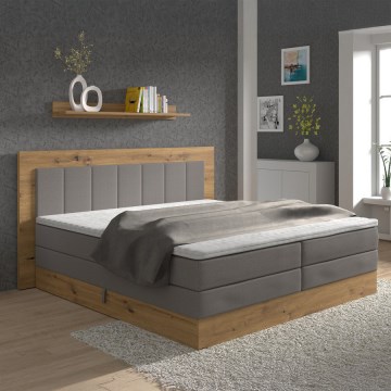 Boxspring krevet JASMINE 180x200 cm sa dušecima, naddušekom i prostorom za odlaganje, siva