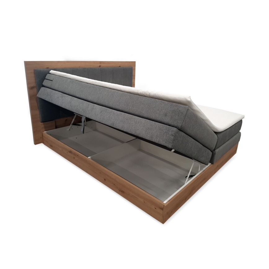 Boxspring krevet JASMINE 180x200 cm sa dušecima, naddušekom i prostorom za odlaganje, siva