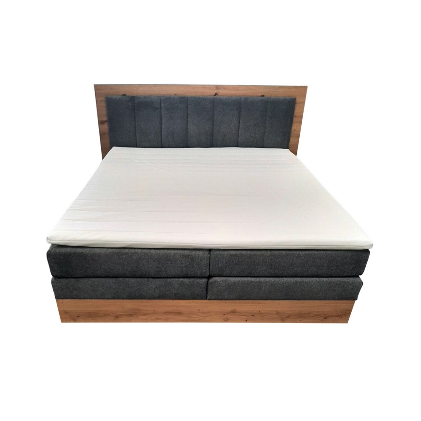Boxspring krevet JASMINE 180x200 cm sa dušecima, naddušekom i prostorom za odlaganje, siva