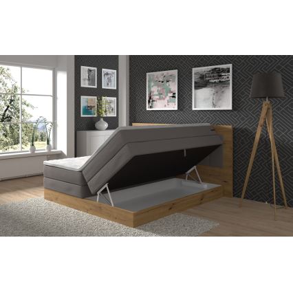 Boxspring krevet JASMINE 180x200 cm sa dušecima, naddušekom i prostorom za odlaganje, siva