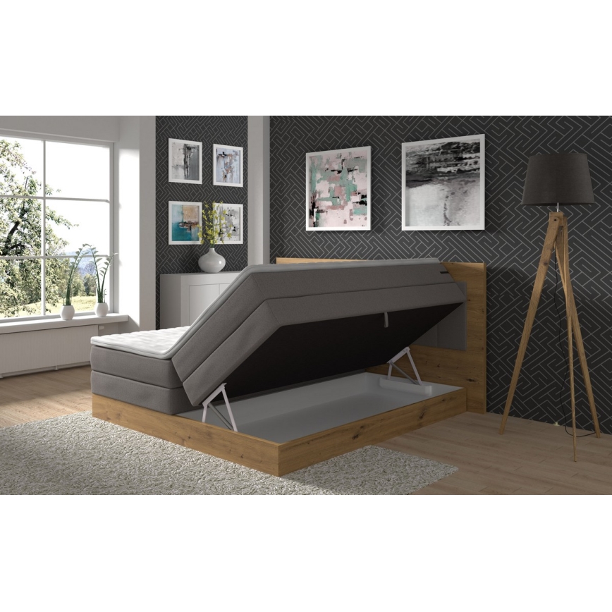 Boxspring krevet JASMINE 180x200 cm sa dušecima, naddušekom i prostorom za odlaganje, siva