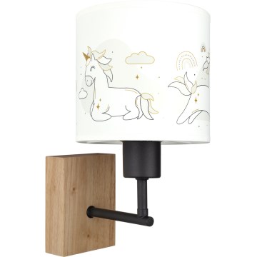 BRILAGI - Dečija zidna lampa BOBO WOOD 1xE27/25W/230V hrast/crna/bela/jednorogovi