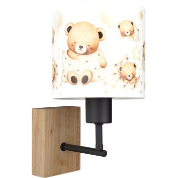 BRILAGI - Dečija zidna lampa BOBO WOOD 1xE27/25W/230V hrast/crna/bela/medvedići