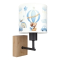 Brilagi - Dečija zidna lampa BOBO WOOD 1xE27/25W/230V hrast/crna/bela/plava/medvedići