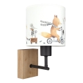 Brilagi - Dečija zidna lampa BOBO WOOD 1xE27/25W/230V hrast/crna/bela/sa životinjama