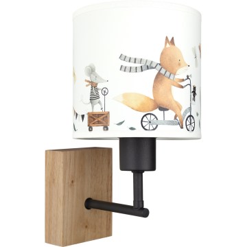 BRILAGI - Dečija zidna lampa BOBO WOOD 1xE27/25W/230V hrast/crna/bela/sa životinjama