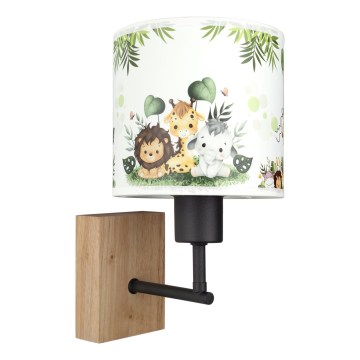 BRILAGI - Dečija zidna lampa BOBO WOOD 1xE27/25W/230V hrast/crna/bela/zelena/džungla