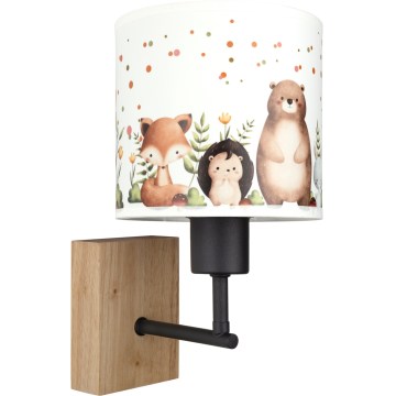 BRILAGI - Dečija zidna lampa BOBO WOOD 1xE27/25W/230V hrast/crna/bela/životinjice