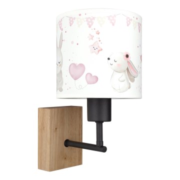 BRILAGI - Dečija zidna lampa BOBO WOOD 1xE27/25W/230V hrast/crna/krem/zečići
