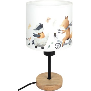 BRILAGI - Dečja stona lampa BOBO WOOD 1xE27/25W/230V hrast/crna/bela/životinjice