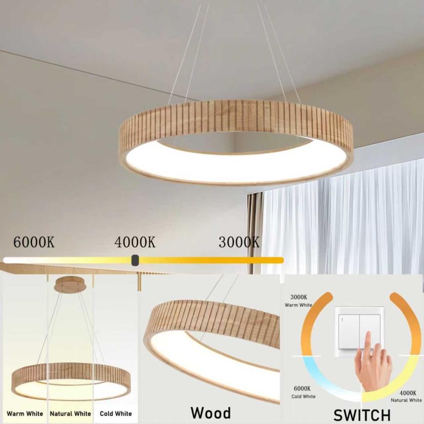Brilagi - LED luster na sajli FALCON WOOD MODERN LED/40W/230V 3000/4000/6000K prečnik 60 cm drvo