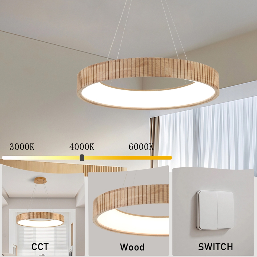 Brilagi - LED luster na sajli FALCON WOOD MODERN LED/40W/230V 3000/4000/6000K prečnik 60 cm drvo