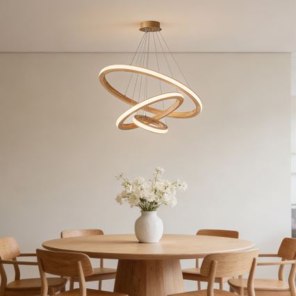 Brilagi - drveni LED luster UMEA WOOD na sajli, LED/45W/230V, prečnik 60 cm