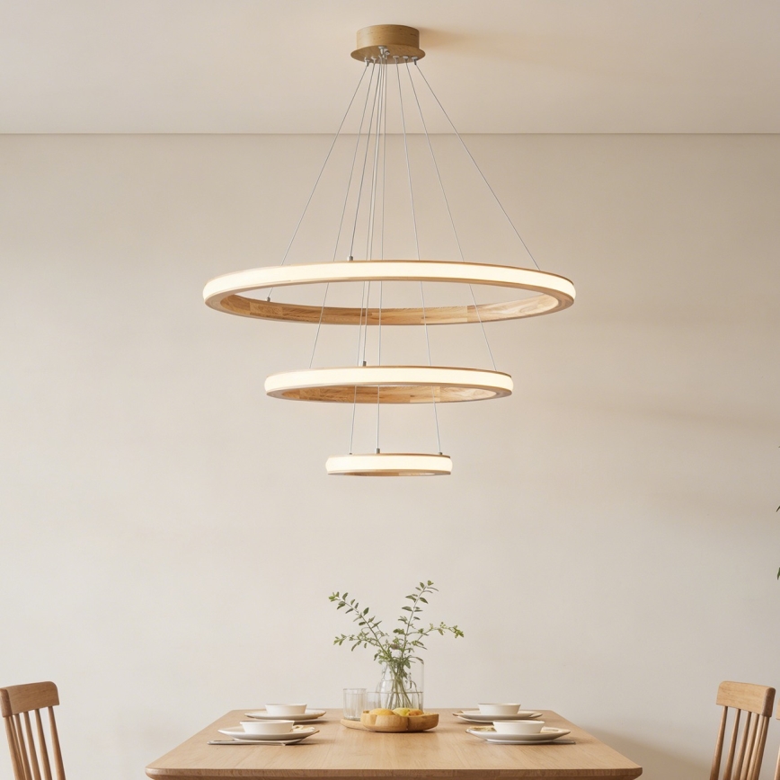 Brilagi - drveni LED luster UMEA WOOD na sajli, LED/45W/230V, prečnik 60 cm