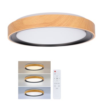 Brilagi - FLOCO prigušiva LED plafonska svetiljka/48W/230V 3000-6500K prečnika 40 cm dekor drveta/crna + daljinski upravljač