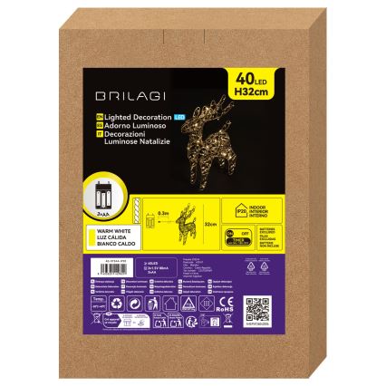 BRILAGI - LED Božićna dekoracija LED/3xAA 32 cm irvas topla bela/zlatna