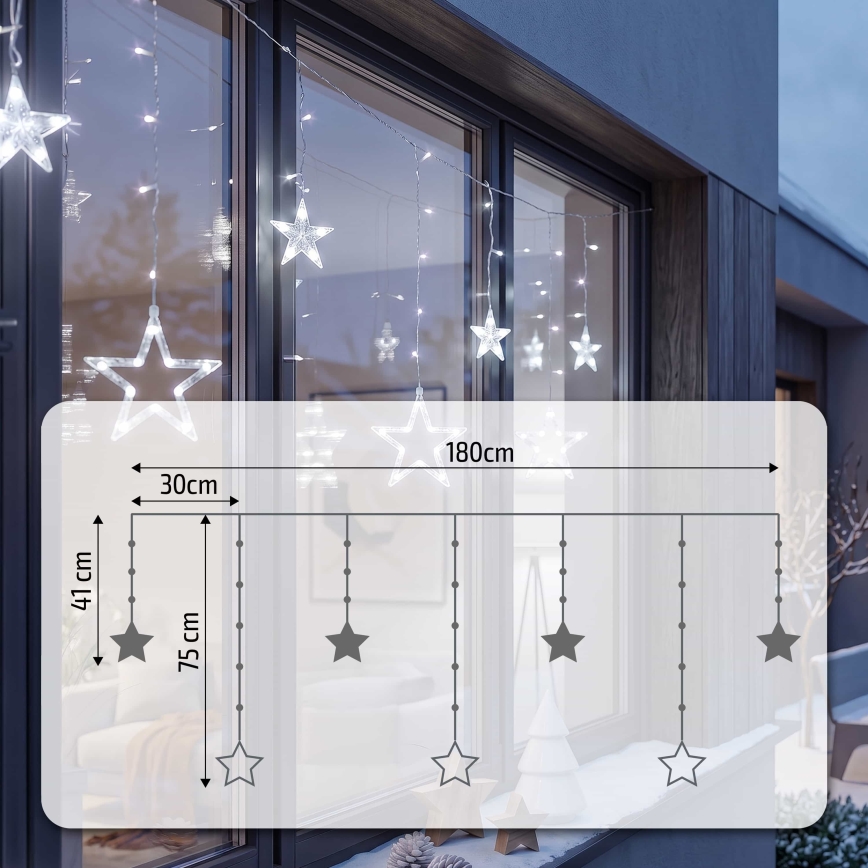 BRILAGI - LED božićna spoljašnja zavesa 77xLED/3xAA/USB 1,8m IP44 hladna bela