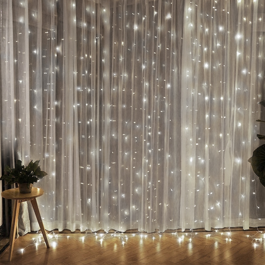 Brilagi - LED božićna zavesa 300xLED/8 funkcija/3xAA/USB 1,2m hladna bela