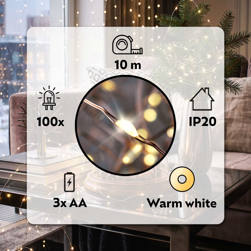BRILAGI - LED Božićni lanac 100xLED/3xAA 10m topla bela