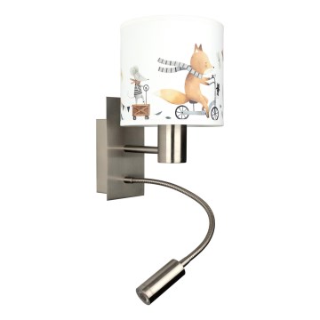 BRILAGI - LED dečija fleksibilna zidna lampa BOBO 1xE27/25W/230V + LED/3W mat hrom/bela/sa motivom životinja