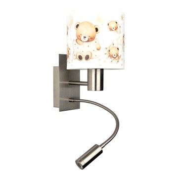 BRILAGI - LED dečija fleksibilna zidna lampa BOBO 1xE27/25W/230V + LED/3W matni hrom/bela/medvedići