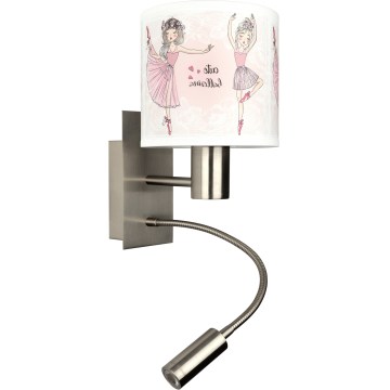 BRILAGI - LED Dečija fleksibilna zidna lampa BOBO 1xE27/25W/230V + LED/3W matni hrom/bela/ružičasta/balerine