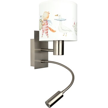 BRILAGI - LED dečija fleksibilna zidna lampa BOBO 1xE27/25W/230V + LED/3W matni hrom/bela/životinjice