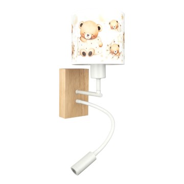 Brilagi - LED Dečija fleksibilna zidna lampa BOBO WOOD 1xE27/25W/230V + LED/3W hrast/bela/medvedići