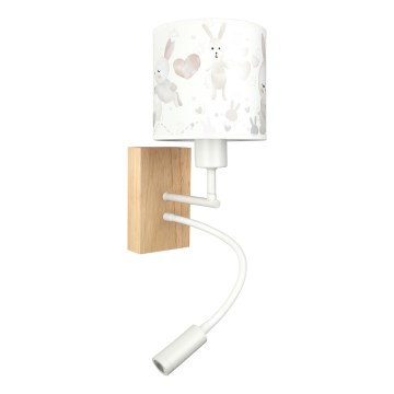 Brilagi - LED Dečija fleksibilna zidna lampa BOBO WOOD 1xE27/25W/230V + LED/3W hrast/bela/zečići