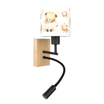 Brilagi - LED dečija fleksibilna zidna lampa BOBO WOOD 1xE27/25W/230V + LED/3W hrast/crna/bela/medvedići