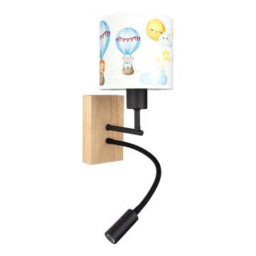 BRILAGI - LED dečija fleksibilna zidna lampa BOBO WOOD 1xE27/25W/230V + LED/3W hrast/crna/bela/životinjice