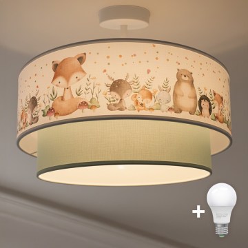 Brilagi - LED dečija nadgradna plafonska svetiljka BOBO 1xE27/60W/230V prečnik 40 cm bela/zelena/sa životinjskim motivom