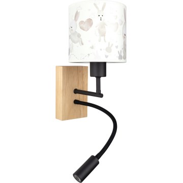 Brilagi - LED dečija savijajuća zidna lampa BOBO WOOD 1xE27/25W/230V + LED/3W hrast/crna/bela/zečići