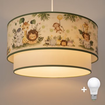 Brilagi - LED dečiji luster na lanku BOBO 1xE27/10W/230V pr. 40 cm krem/zelena/džungla