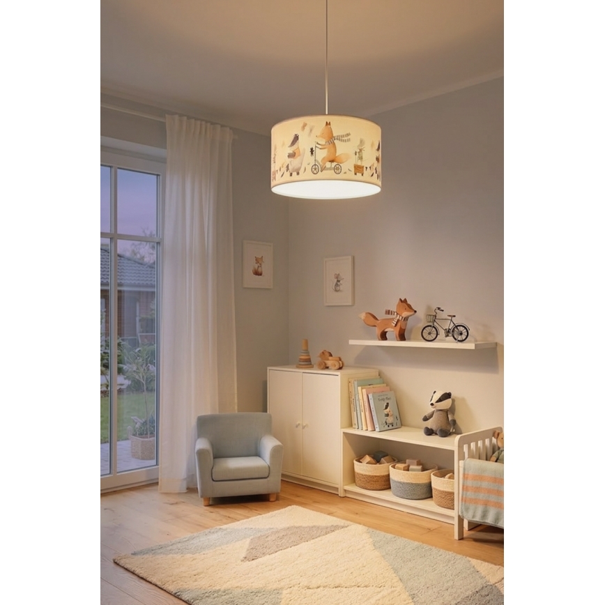 Brilagi - LED dečiji luster na sajli BOBO 1xE27/10W/230V prečnika 35 cm bela/sa životinjama