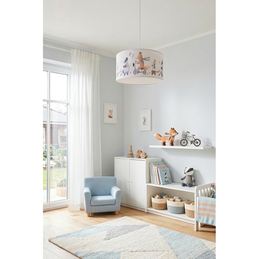 Brilagi - LED dečiji luster na sajli BOBO 1xE27/10W/230V prečnika 35 cm bela/sa životinjama