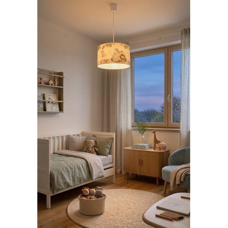 Brilagi - LED dečiji luster na sajli BOBO 1xE27/60W/230V prečnik 35 cm bela/džungla