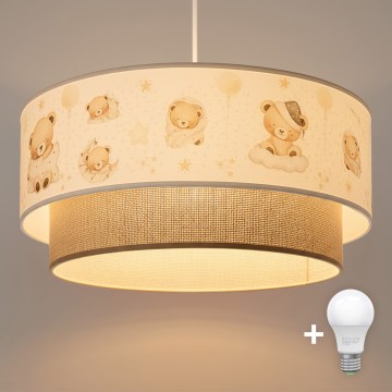 Brilagi- LED dečiji luster na sajli BOBO 1xE27/60W/230V, prečnik 40 cm, bela/bež/sa motivom medvedića