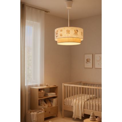Brilagi- LED dečiji luster na sajli BOBO 1xE27/60W/230V, prečnik 40 cm, bela/bež/sa motivom medvedića